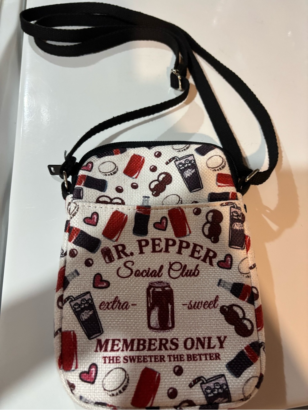 Social Club Crossbody Bag - White with Red & Black Print